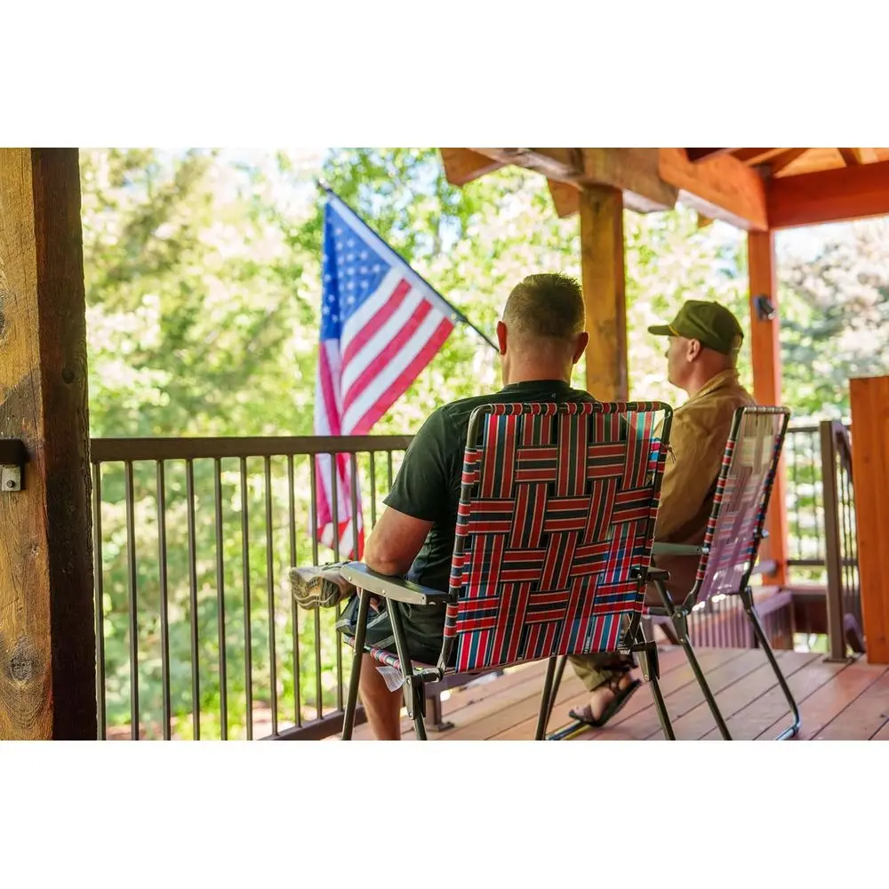 Retro Webbed Camping Chair - Lightweight, Foldable, Durable Steel Frame, 300lb Capacity, Vintage Red/Blue Stripes by Caddis Spor