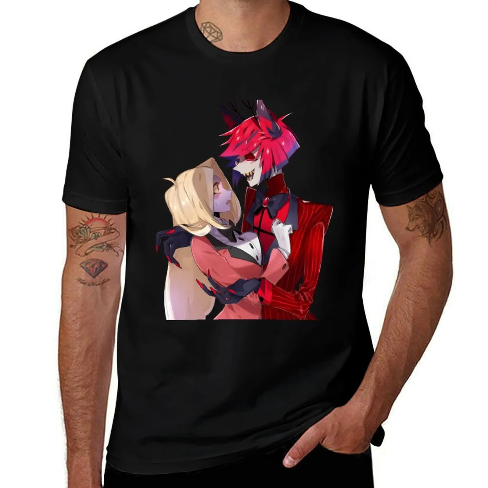 

Alastor hugs Charlie - hazben hotel T-Shirt summer shirt Anime t-shirt heavyweights shirts graphic tee men clothings