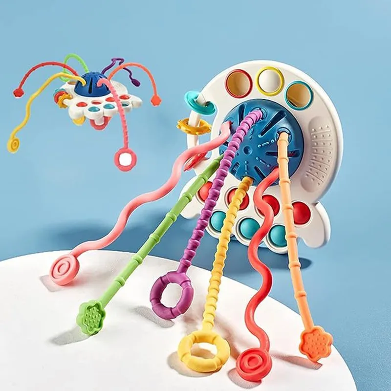 Baby Octopus Pull String Sensory Toys Montessori Development Early Educational Silicone Teething Toy  for Toddler Gift