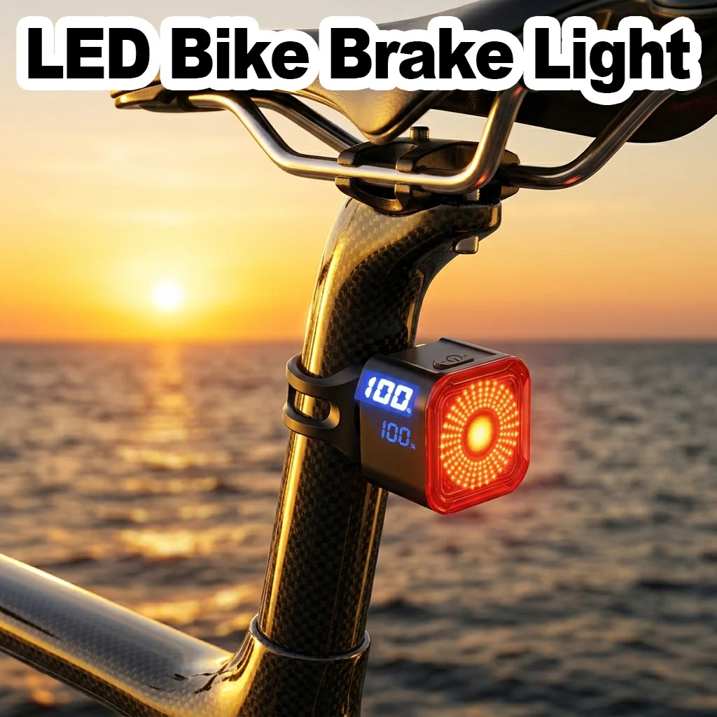 Bike Taillight Motion Sensor LED Display Screen USB Rechargeable Waterproof Auto Brake Sensing Rear Cycle Light MTB Rack Lamp Wa