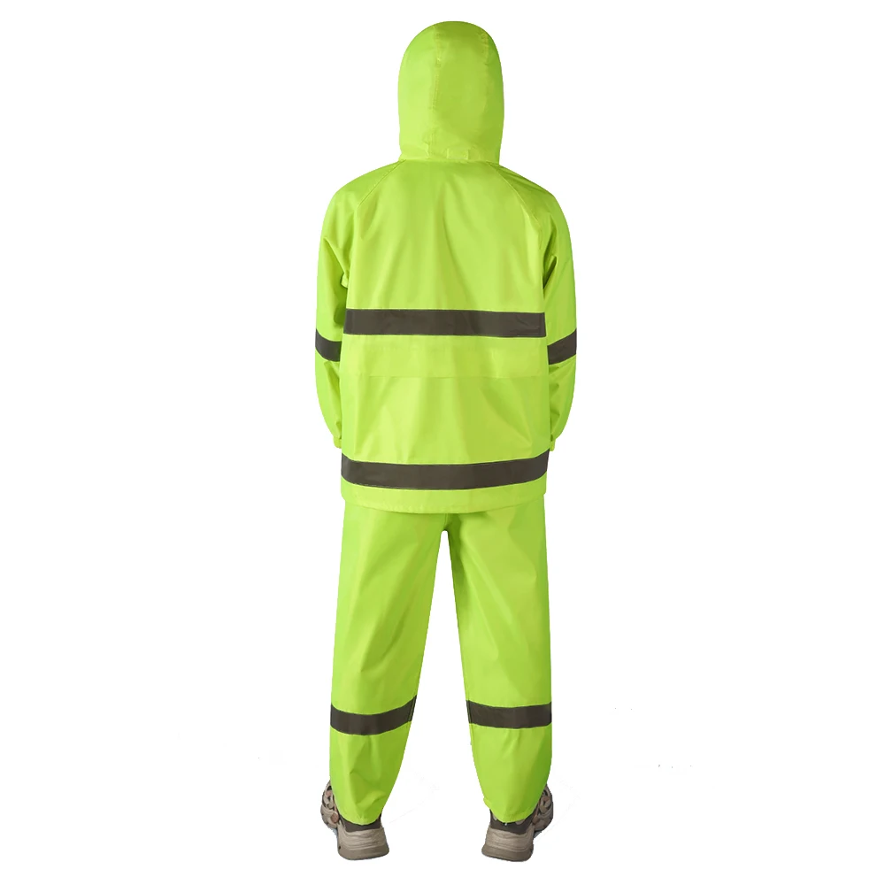 Mens Waterproof Reflective 150D Oxford Rainsuit with Conceale Hood Jacket and Trouser Set