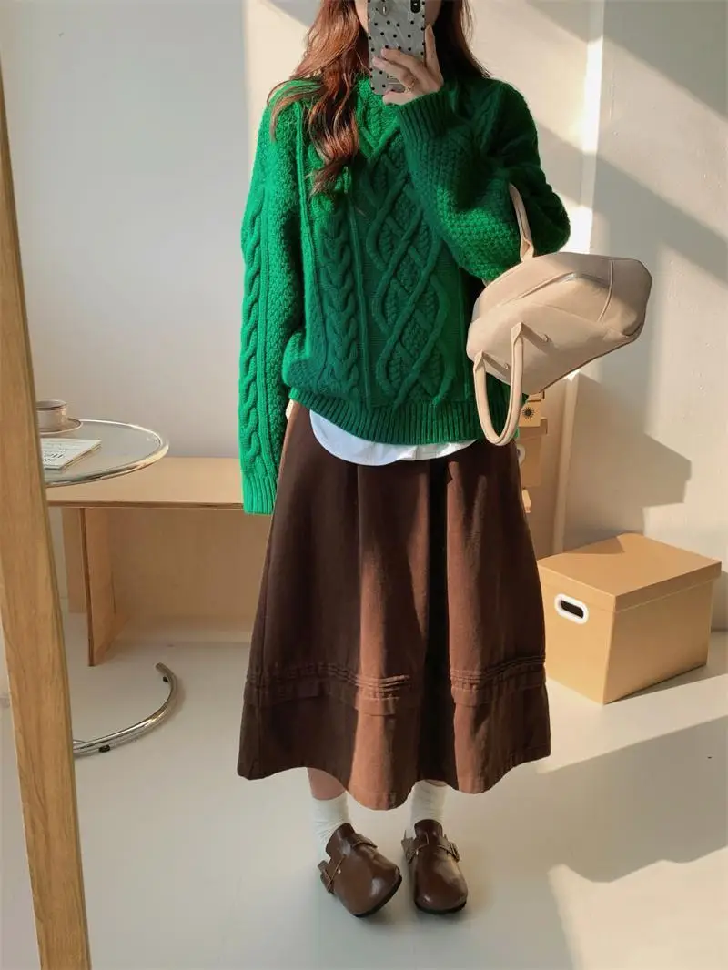 

Retro pullover twisted casual style pullover women's fall/winter versatile loose knit sweater shirt