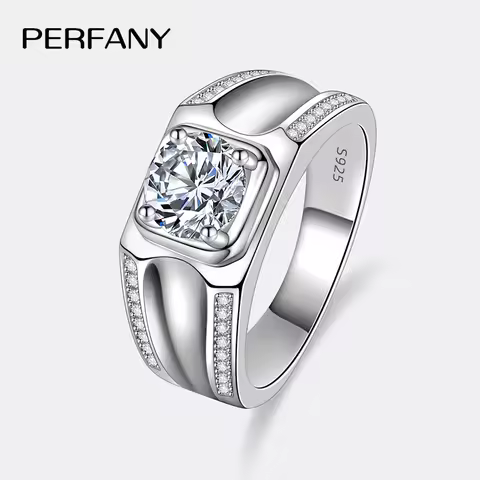 PERFANY 1CT Moissanite Ring for Men S925 Pure Silver Inlaid Laboratory Diamond Engagement Ring Wedding Luxury Jewelry
