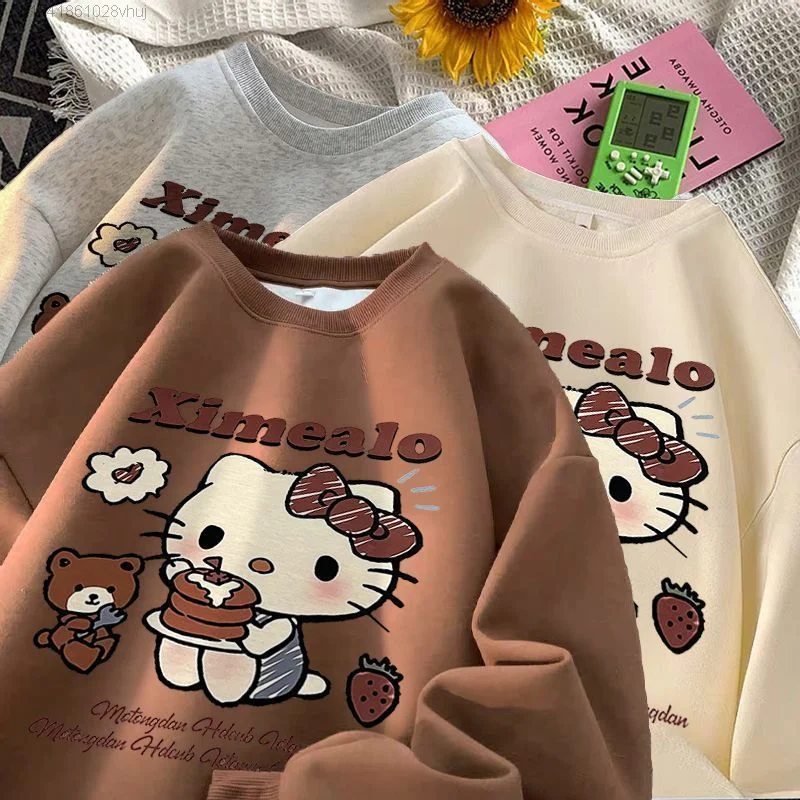 Sanrio Hello Kitty New Cute Anime Print Pullover Clothes 90s Trendy Top Kawaii Long Sleeve Korean Stylish Sweatshirt Y2k Girls