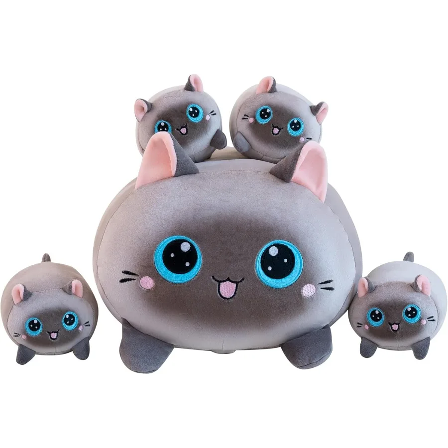 Siamese Cat Plush Stuffed Animals with 4 Kitties Plushies 16 Soft Jumbo Pillow Gifts for Him Her Girlfriend Boyfriend