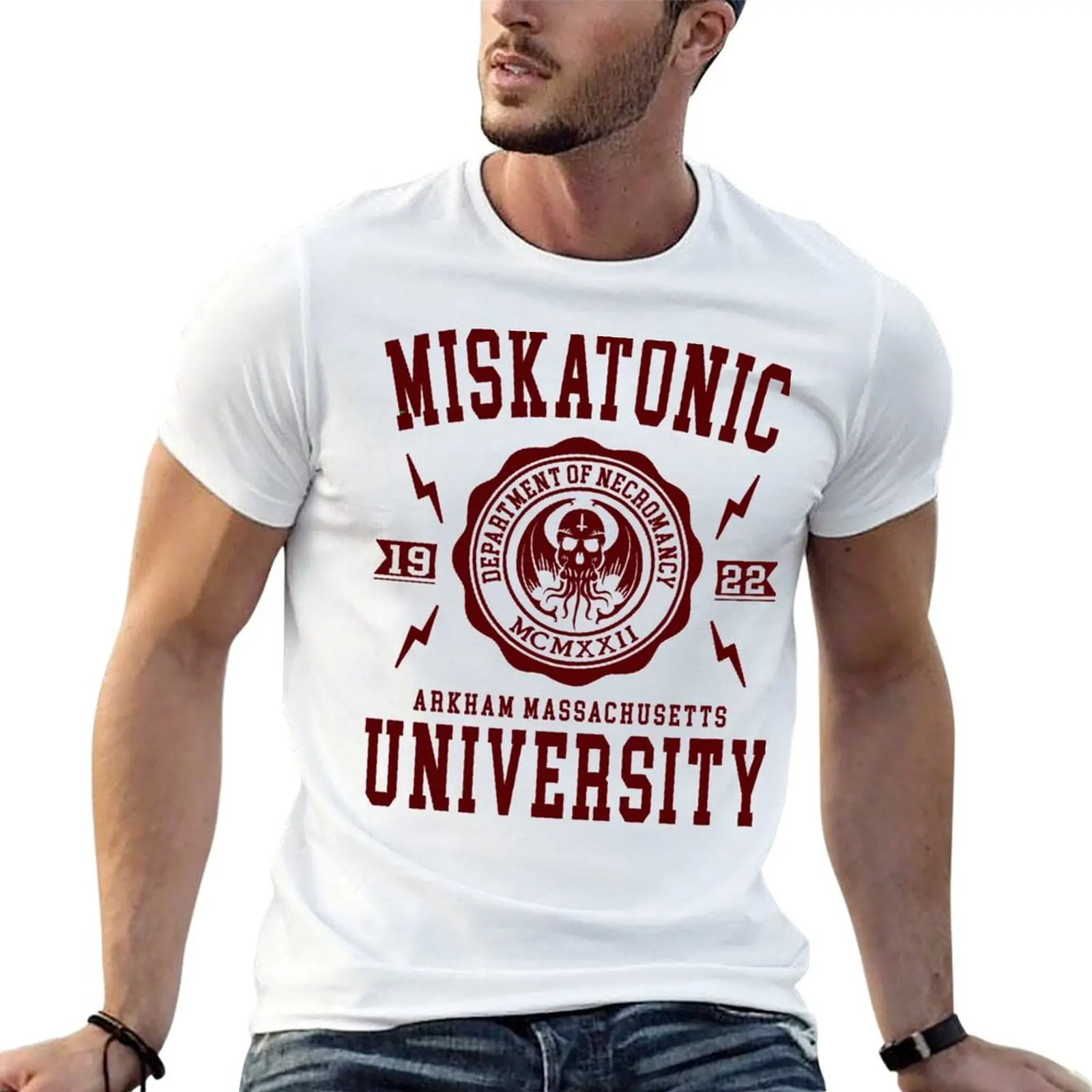 

MISKATONIC t tshirt t - dark cotton UNIVERSITY funny shirts 100% anime T-Shirt oversize CTHULHU shirts humor
