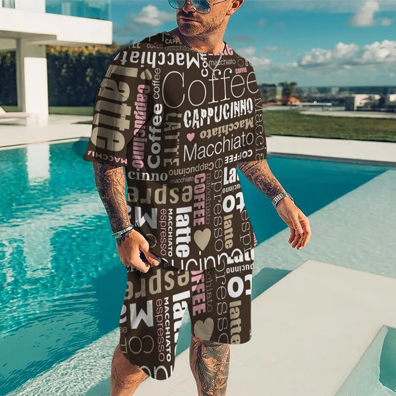 2024 New Men's T-shirt 2Pcs Sets 3D English Letter Print Men Women Short Sleeve O-Neck Tee Shorts Suit Casual Tracksuit Outfits
