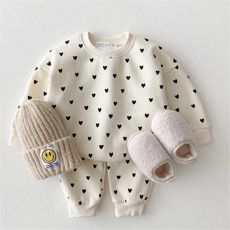 2024 Spring New Baby Girl Outfits Full Heart Boys Clothing Sweatshirt + Pants 2pcs Suit Toddler Girls Clothes Set 0-3Years