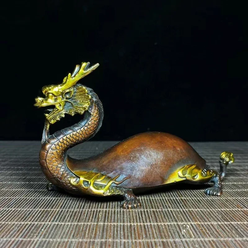 

Antique miscellaneous collection bronze gilt dragon turtle Household Decoration gift special free mail