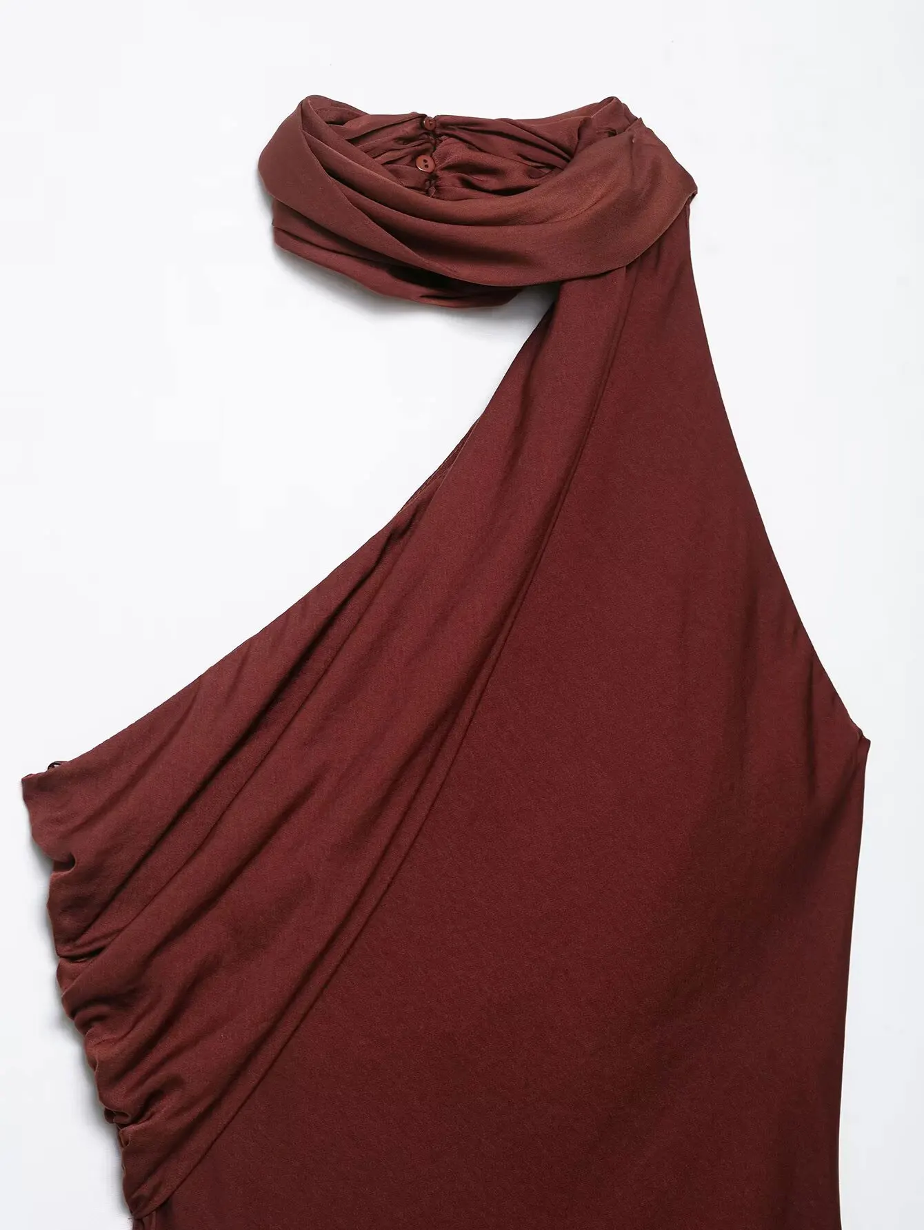 Elegancka sukienka midi damska bez rękawów, asymetryczna, z szalem, plisowana, w stylu vintage, idealna na letnie wakacje.