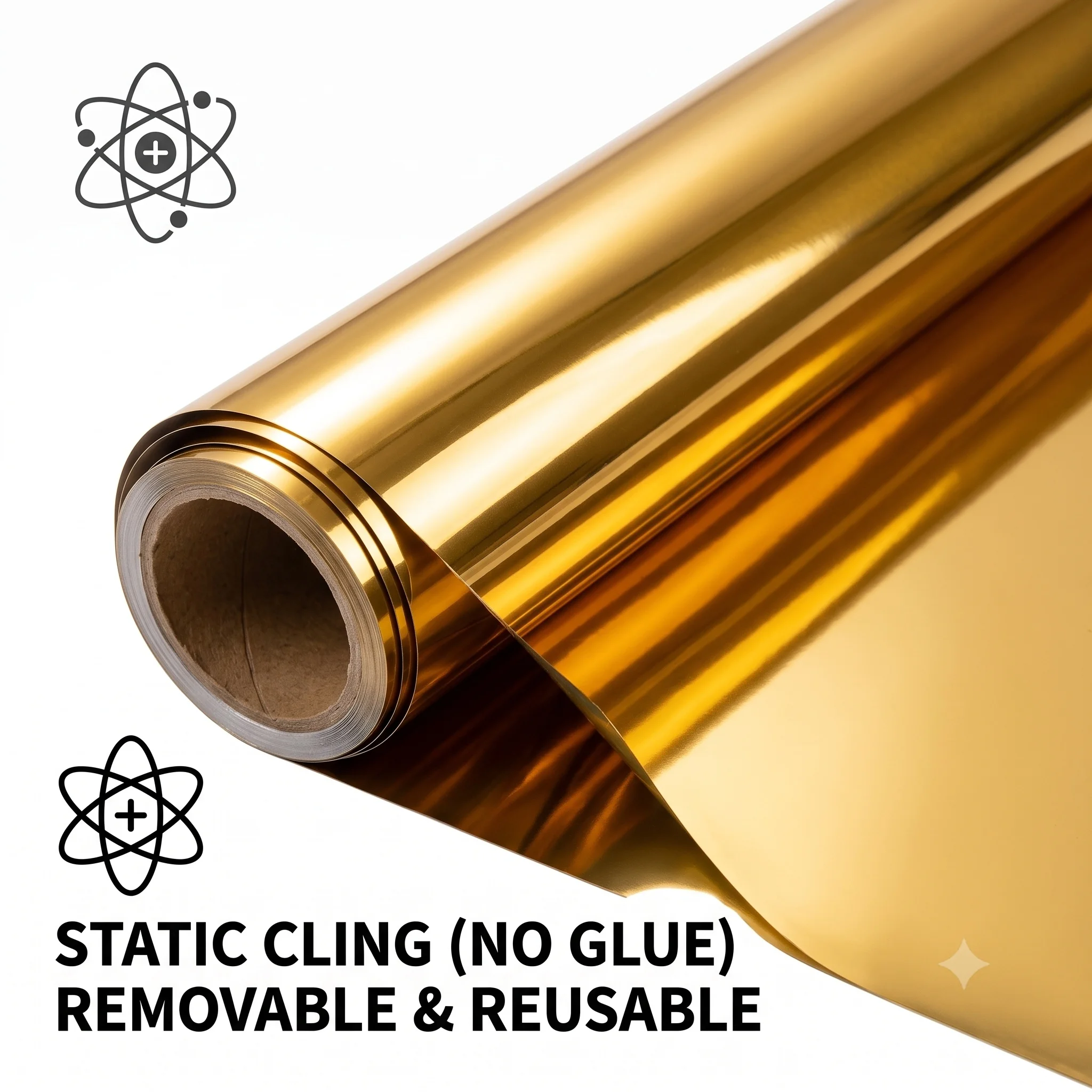 Gold Silver Static Cling Window Film - No-Glue One-Way Daytime Privacy Tint Heat & UV Block Removable Reusable Glass Sticker