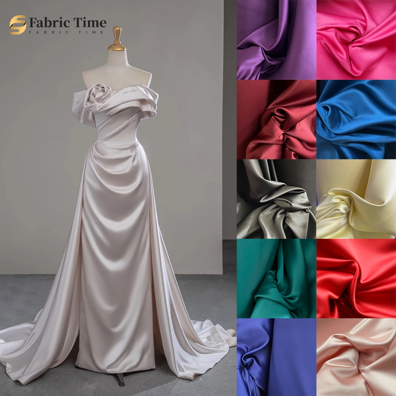 

Red white pink green Luxury soft Thick satin Wedding dress Evening gown Set Curtains High-end fashion Fishtail dress fabric