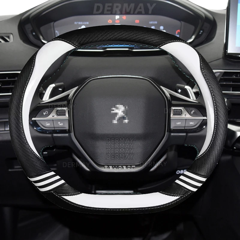 

for Peugeot 508 508L 2019~2021 Cute Car Steering Wheel Cover Carbon Fibre + PU Leather Girls Auto Accessories interior Coche