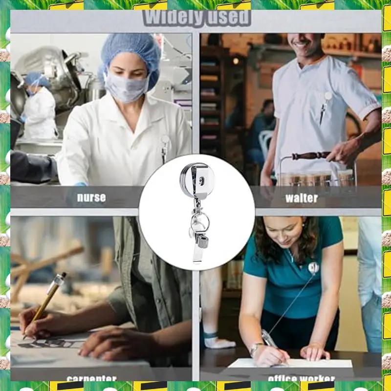 2Pcs Retractable Pen Holder, Badge Reel Pen Clip Keychain With Belt Clip And Key Ring For Nurses Teachers Waitresses Durable