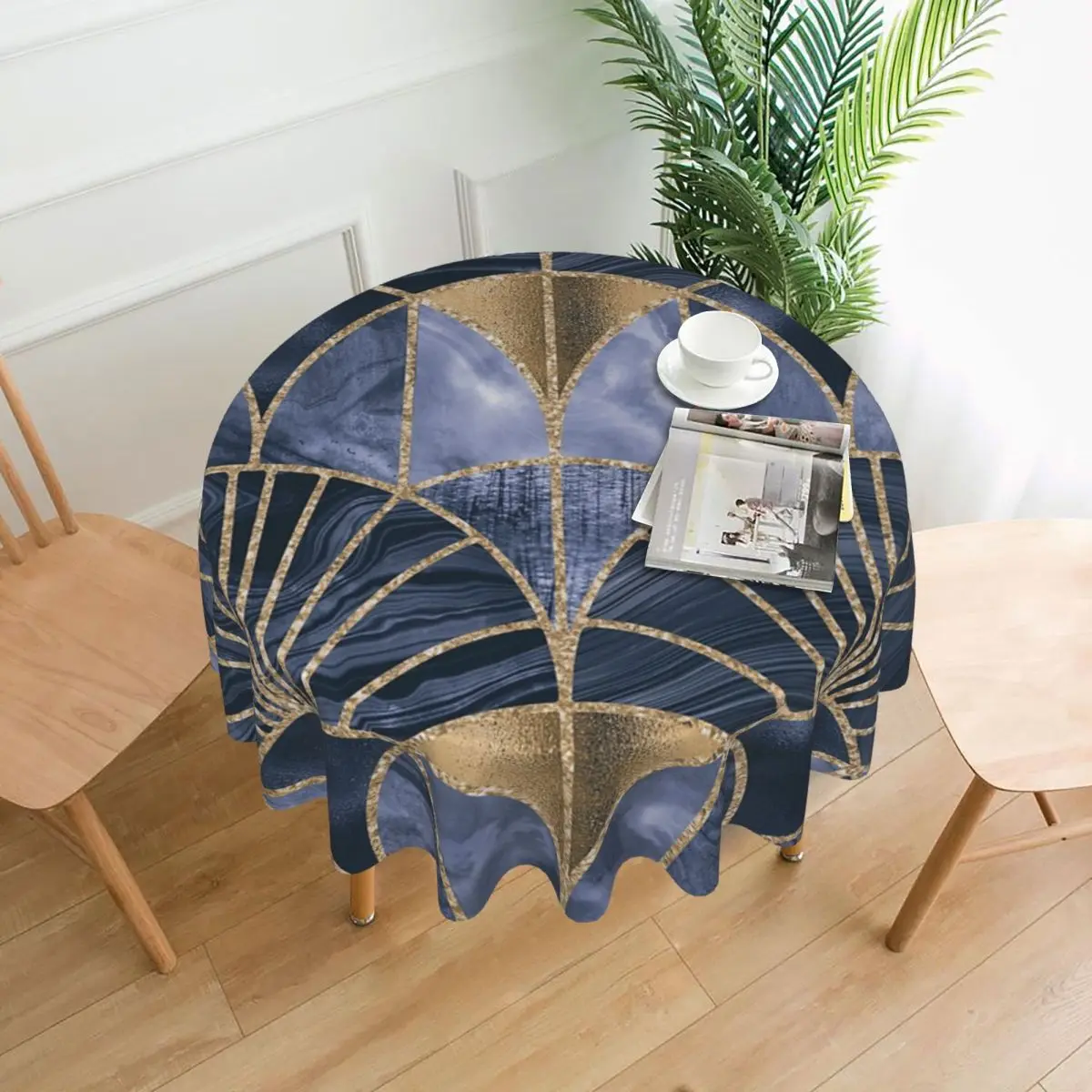 Art Deco Splendid Luxury Elegant Waterproof Round Tablecloth Oilproof Table Cloth for Kitchen Events Dining Table Cover 60inches