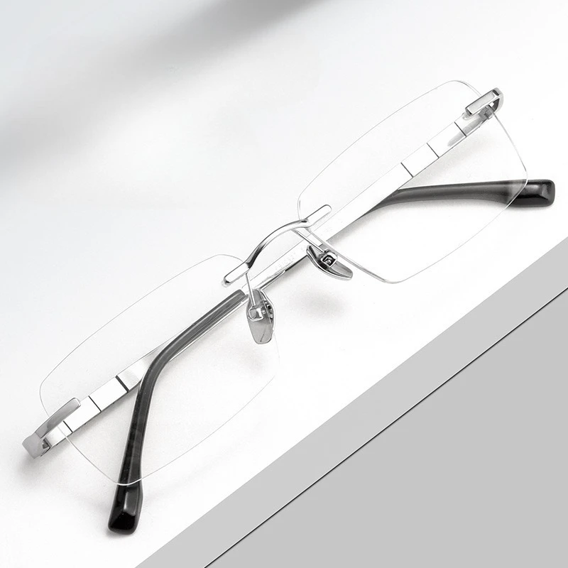 

Business Frameless Pure Titanium Frame Men's Fashion Myopia Glasses Customized Anti-Blue Light Reading Glasses