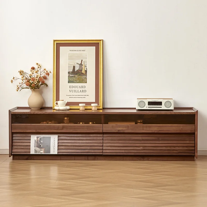 

Customizable Nordic solid wood black walnut floor-to-ceiling TV cabinet