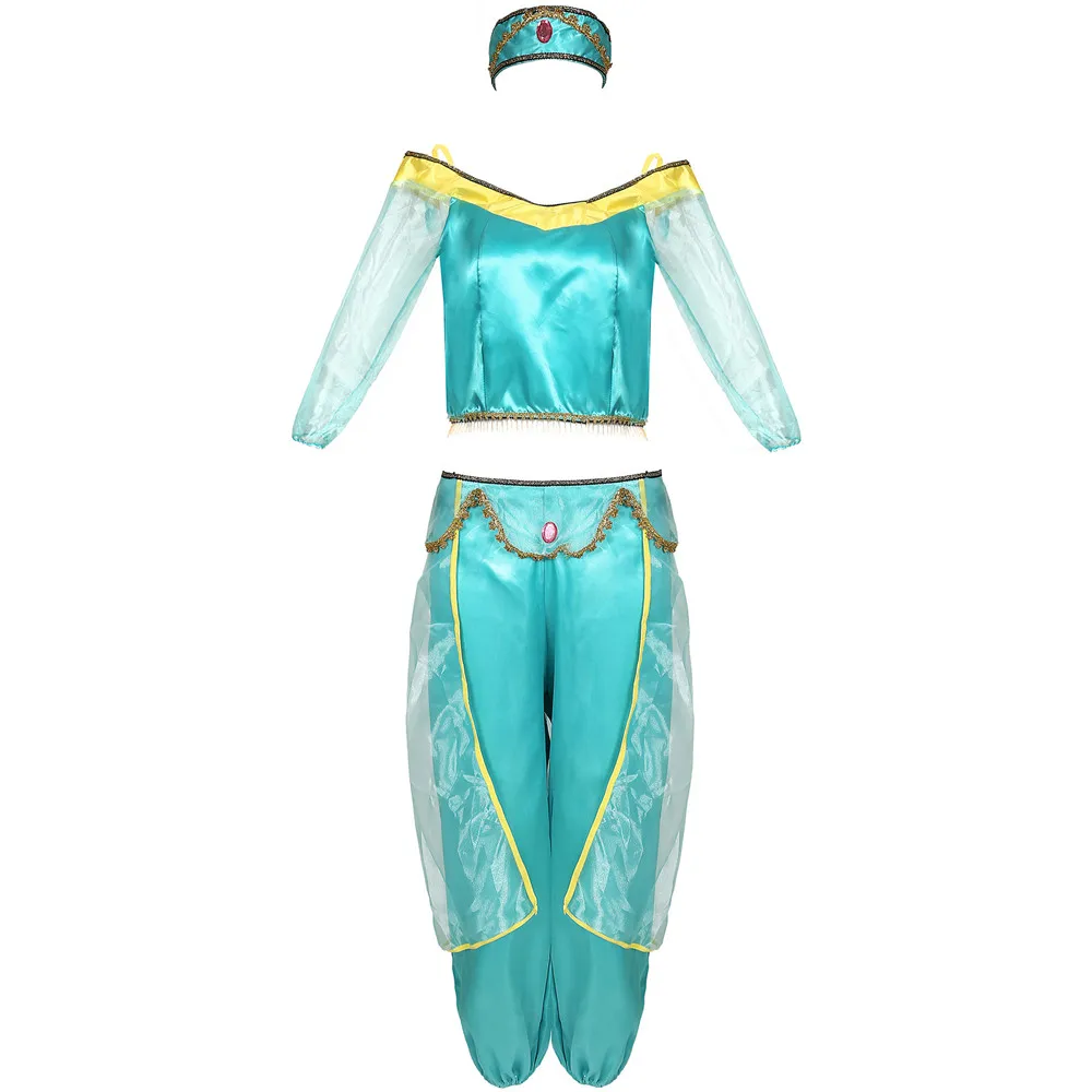 Arabischen Prinzessin Kostüm Jasmin Kleid für Halloween Karneval Erwachsene Aladdin Lampe Phantasie Outfit Party Bauch Tänzerin Kleidung