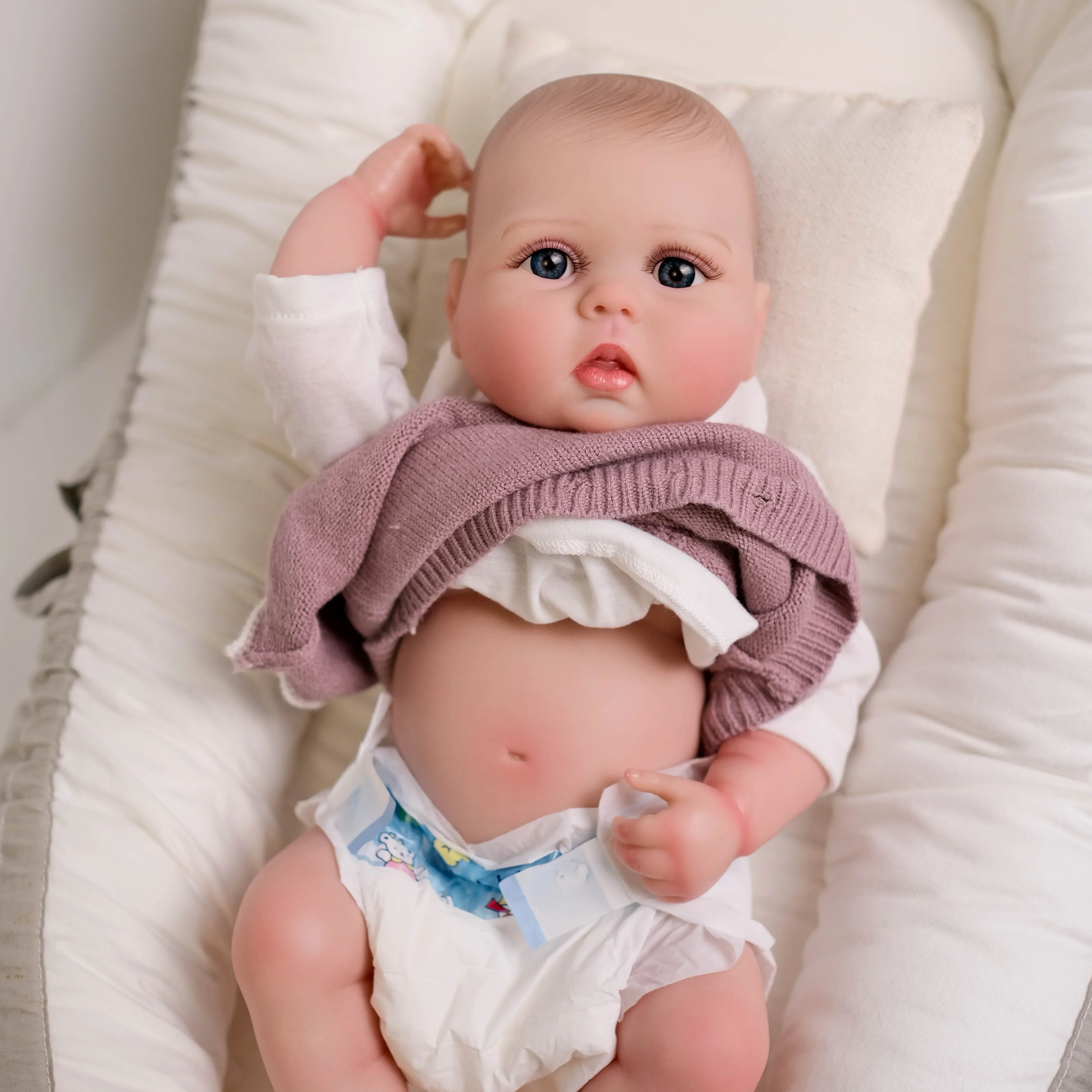 NPK 19inch Full Body Lucy Lifelike Reborn Baby Newborn Doll Cuddly Baby Multiple Layers Painting 3D Skin with Hand Draw Hair