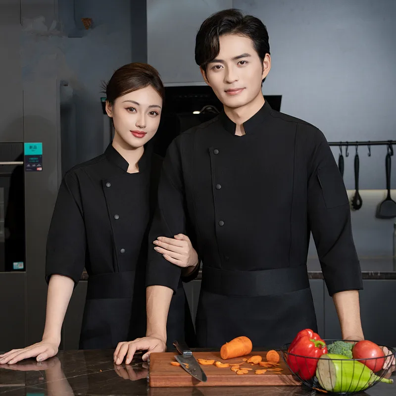冬男性キッチンジャケット長袖クックウェアシェフ制服レストランプロフェッショナルキッチンコスチュームデザイナーシェフコートウェイター