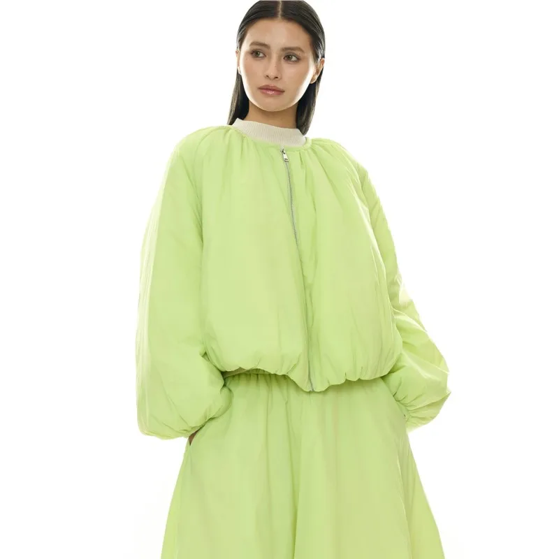 

Johnature Winter New Korean-Style Fashionable Puff Cotton Jacket With Round Neck Lightweight Yet Thick Warm Casual Coats Women