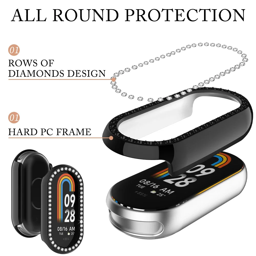 Diamond Case for Xiaomi Mi Band 8 Hollow PC Sports Watch Screen Protective Case Bumper Shell for MI Band 8 Watch Accessories