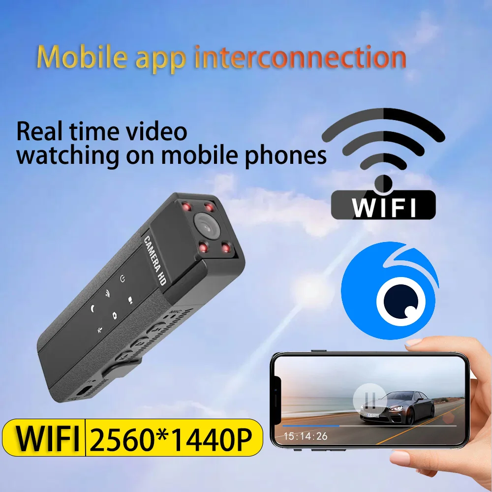 2K WiFi interconnection Body Camera Infrared Night Vision Full HD Mini Camera DVR 170° Wide Angle Lens 180° Adjustable for Law E