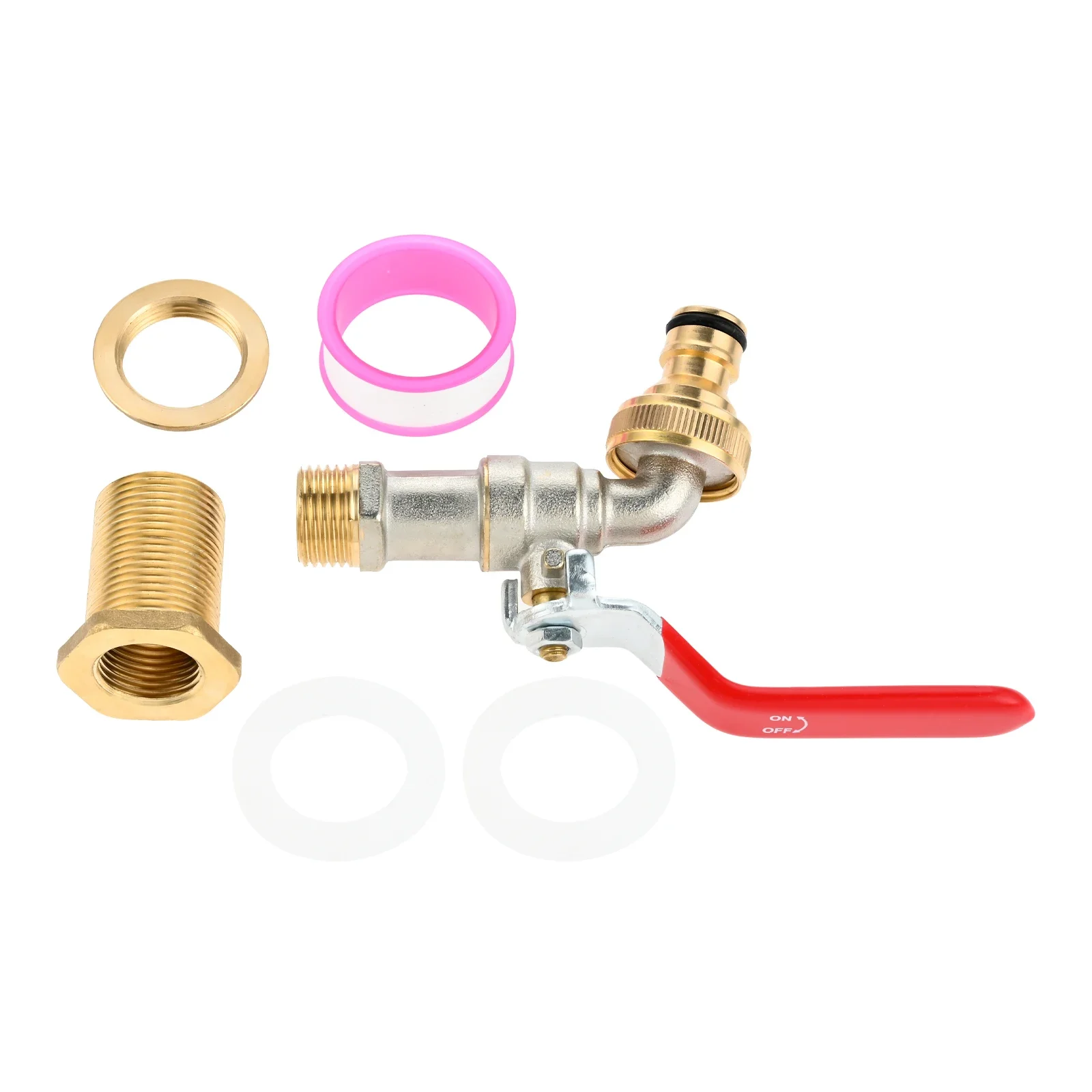 

Rain Barrel Brass Spigot Faucet Kit 1/2 Inch Quarter Turn Ball Valve Bulkhead Fitting Female 3/4" NPT Thread Hose Quick Connect