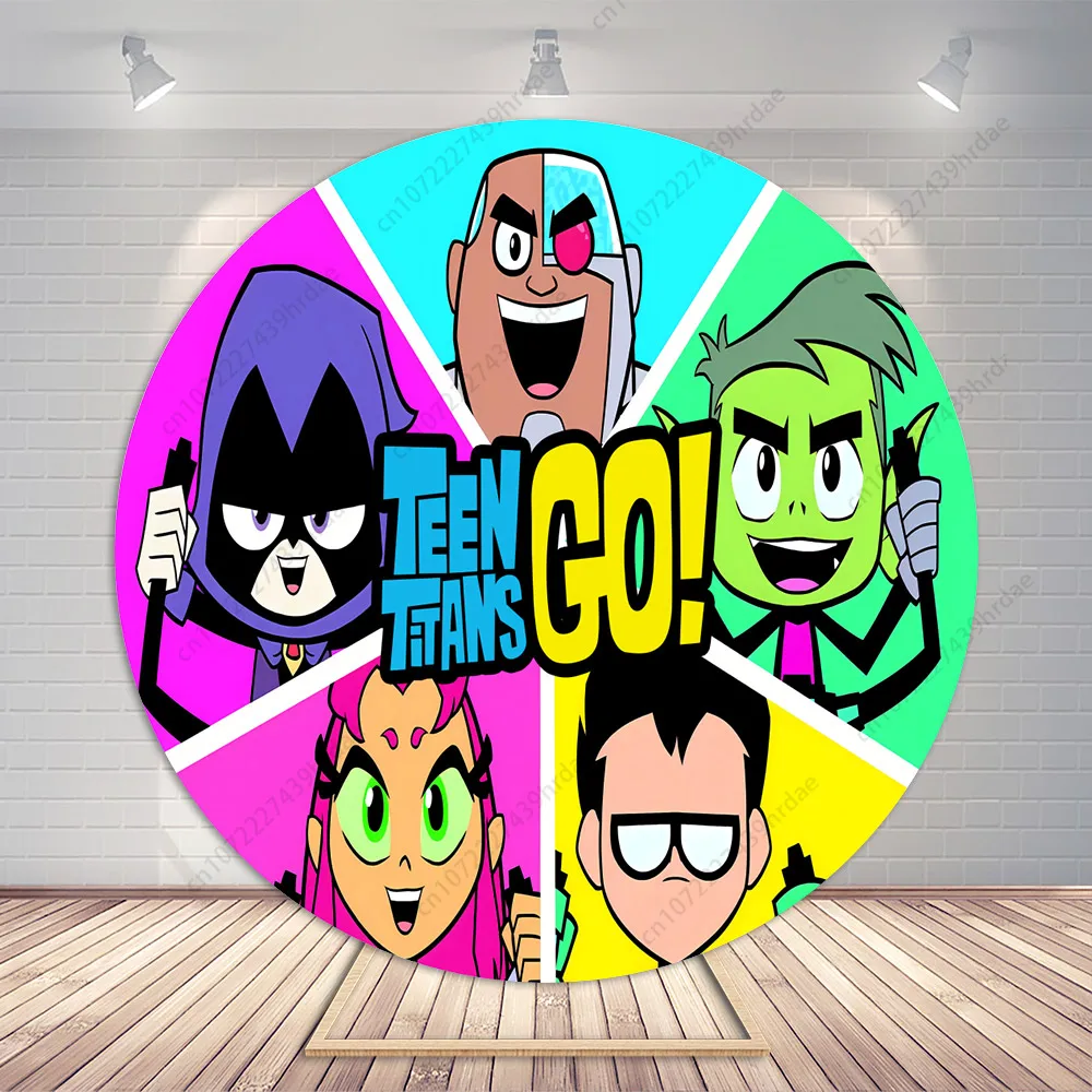 Teen Titans GO Party Backdrop Round Cover Boy Kids Birthday Circular Background Cartoon Elastic Banner Poster Prop Decoration