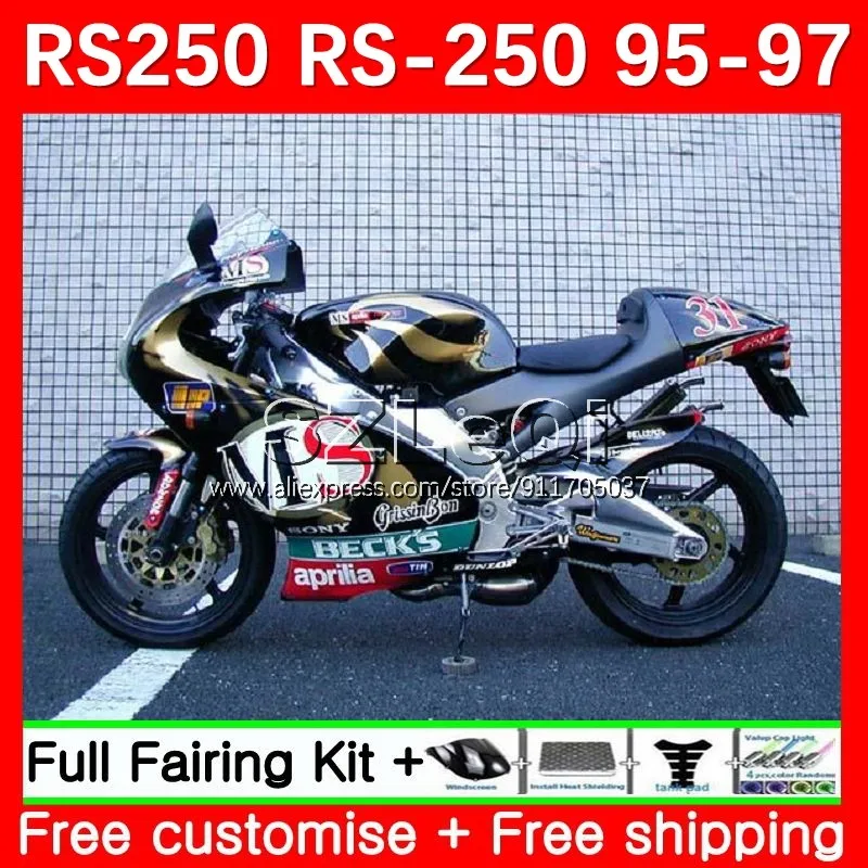 Body For Aprilia RS-250 RSV250 RS250 RS Black golden 250 RSV 250 R 17No.42 RS250R 95 96 97 R RR RSV250RR 1995 1996 1997 Fairing