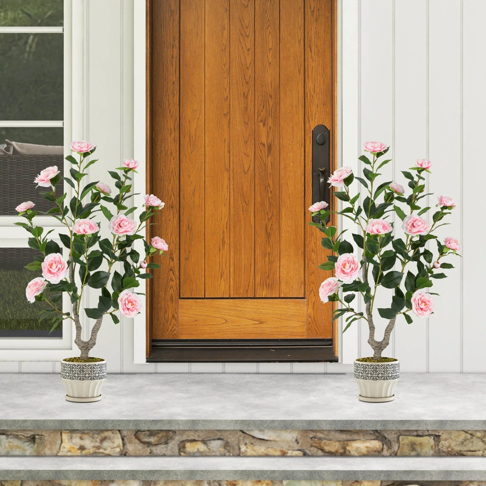 

Искусственное дерево камелии 36 дюймов, имитация в горшке, зеленое растение, современный дизайн