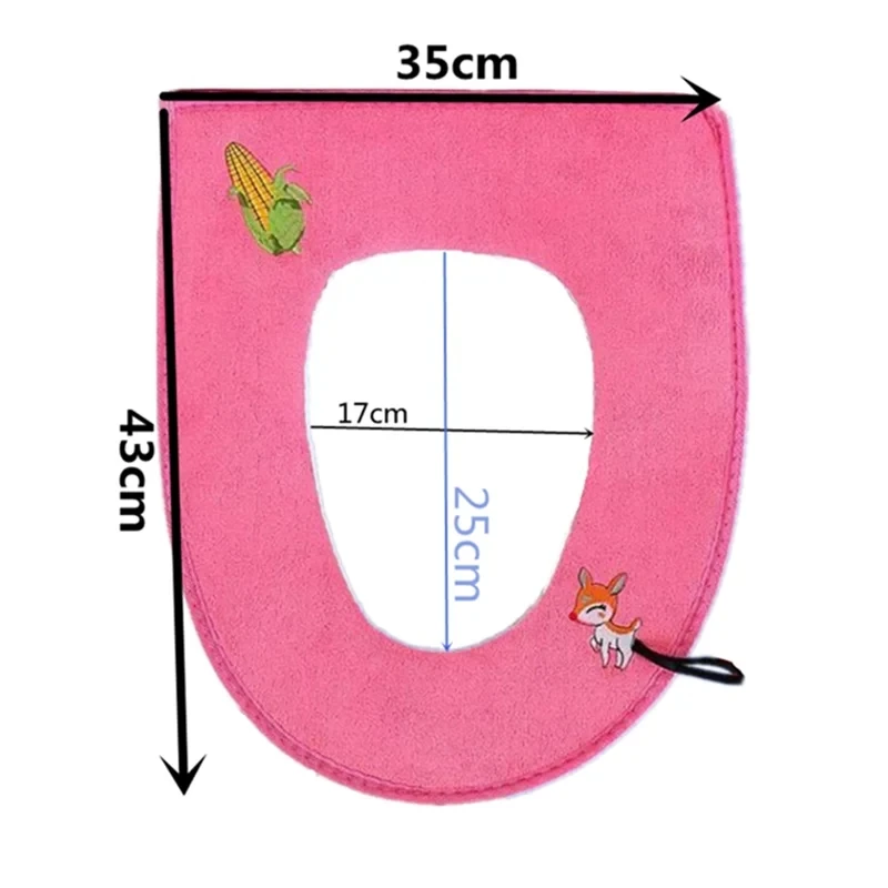 Four Seasons Universal Toilet Seat Pads Set Cartoon Embroidery Home Toilet Ring Cover Toilet Tank Dust Cover With Storage Pocket