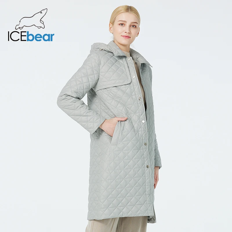 ICEbear 2023 Long Female Spring/Autumn Coat Elegant Slim Belt Thin Cotton Quilting Jacket For Women GWC3569I