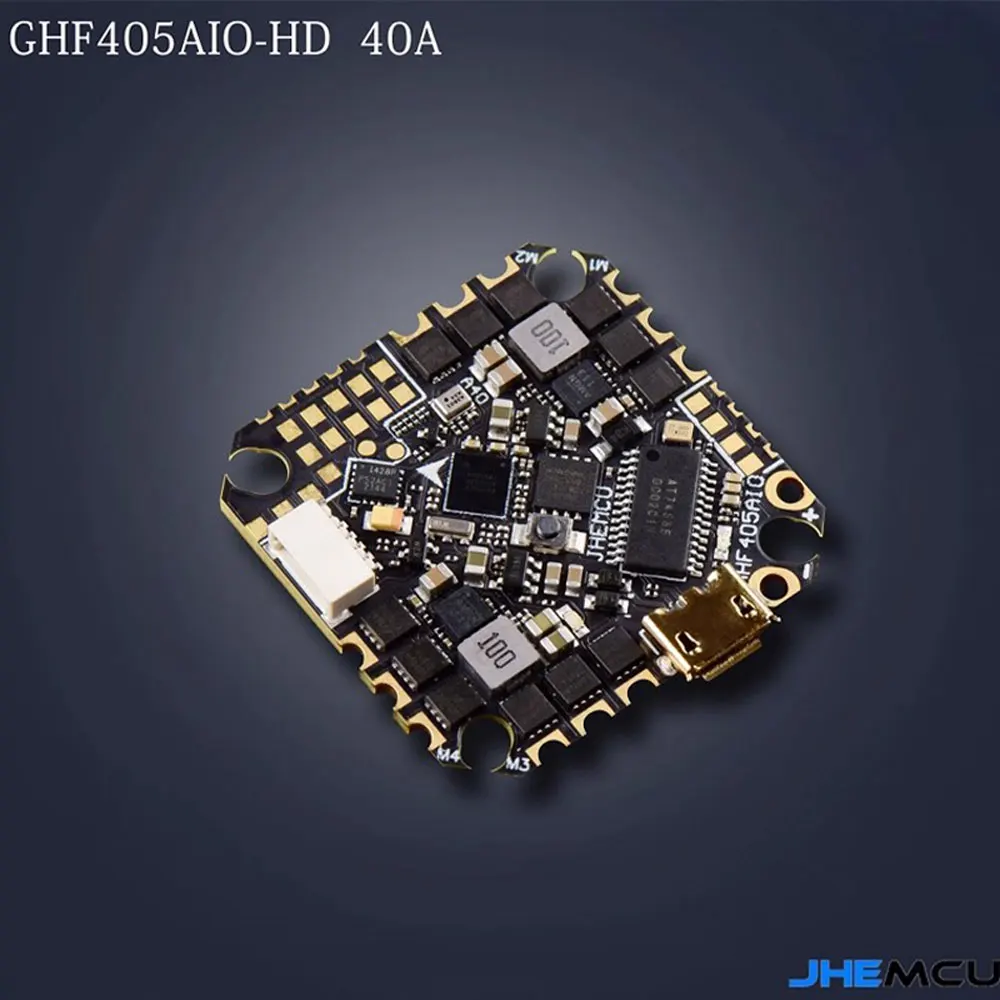 JHEMCU GHF405AIO-HD 40A AIO Controlador de vôo F405 F4 Build-in OSD Blheli-S ESC 2-6S Lipo para RC FPV Palito de dente Drone de corrida