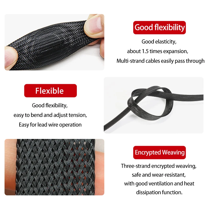 PET Expandable Braided Sleeving 3m 2‑50mm Flame‑Retardant Insulated Wire Cable Wrap Data Line Computer Automotive Wiring Harness