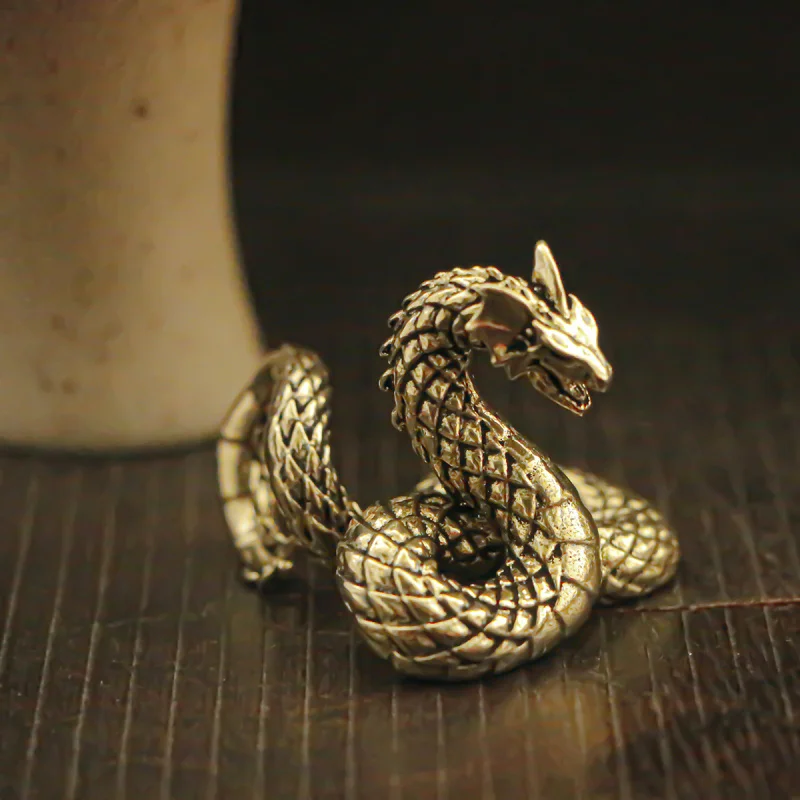 Solid Brass Original Design Zodiac Black Dragon Snake Desktop Decoration Copper Ornament