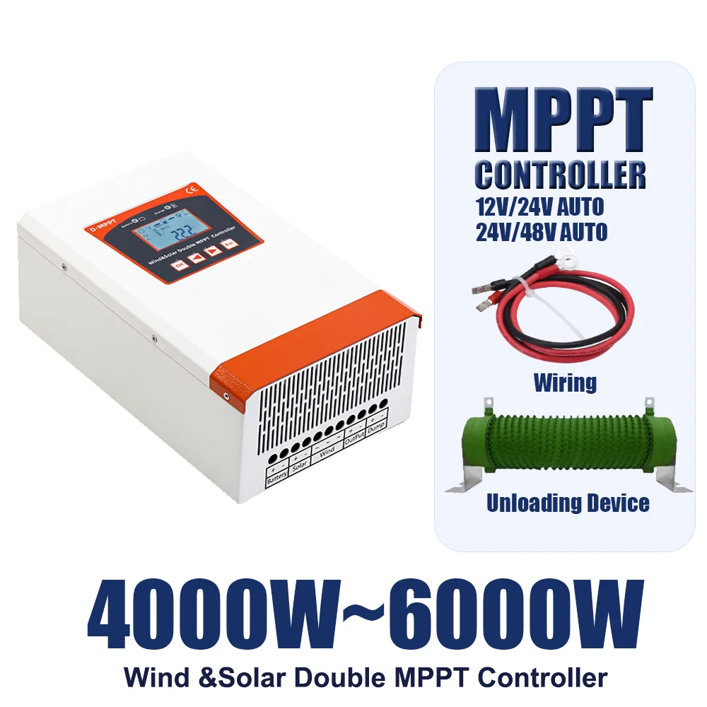 Duplo Mppt Energia Eólica Sistema Híbrido Controlador Solar de Carga 6kw 12v 24v 24v 48v Auto Regulador Uso Doméstico Gerador Moinho de Vento