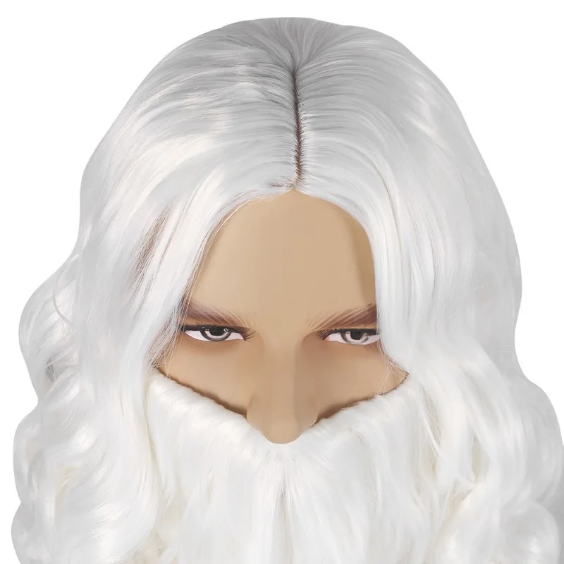 Christmas Cosplay Synthetic Wig Long Hair White Santa Claus Beard Wig Unisex Men Women Party Dress Up Accessories