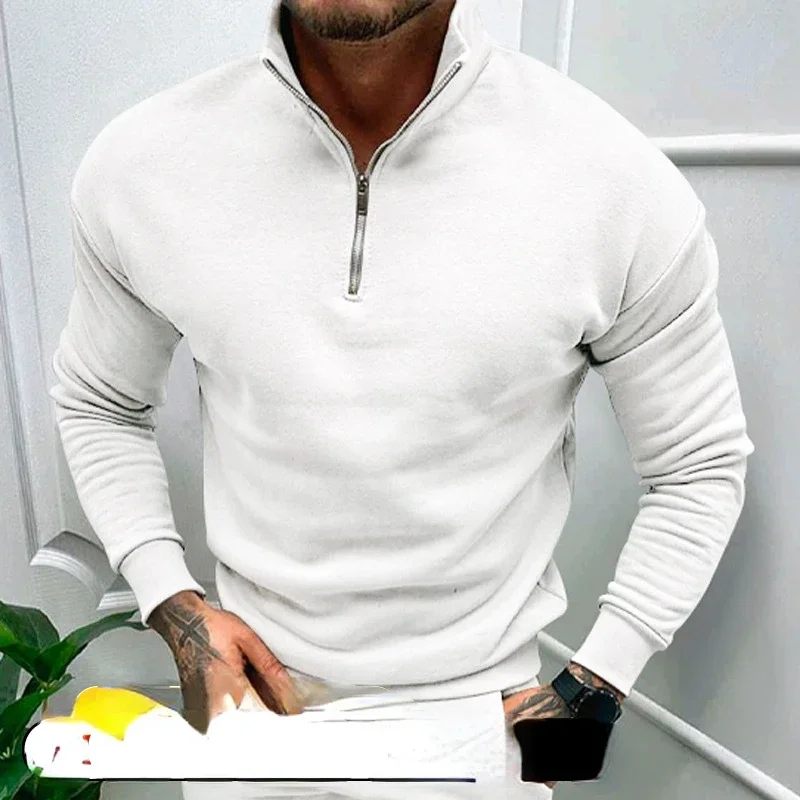 European and American Men's Long - Sleeved Sweatshirts with A Stand - Collar for Leisure Wear in Autumn and Winter.