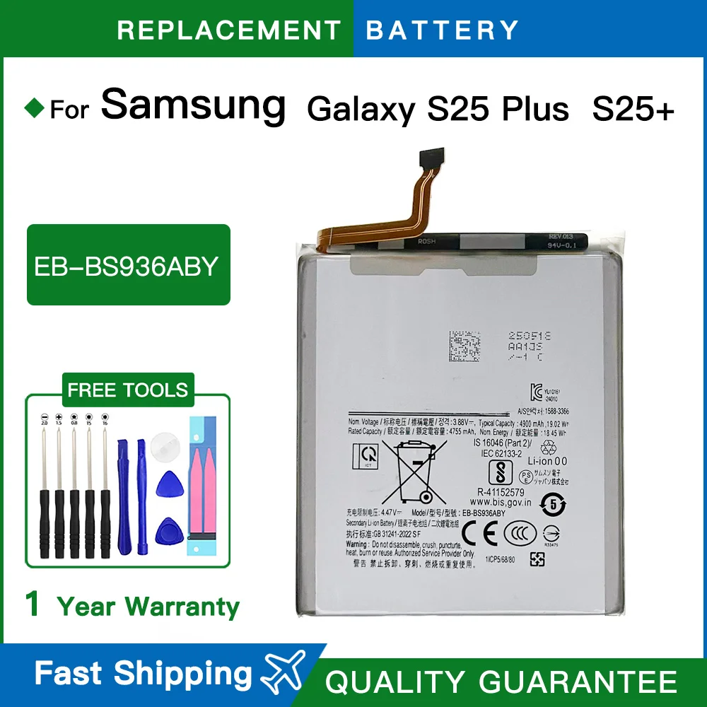 

Brand New Battery EB-BS936ABY 4900mAh For Galaxy S25+ S25 Plus S936E S936W S936B S936N S936U S9360 Batteries Fast shipping+Tools