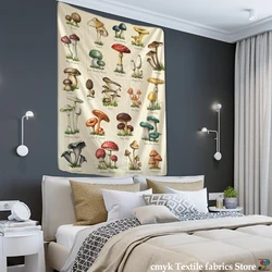 Vintage Art Mushroom Oil Painting Tapestry Wall Hanging Boho Tropical Plants Home Decor Wall Background Cloth