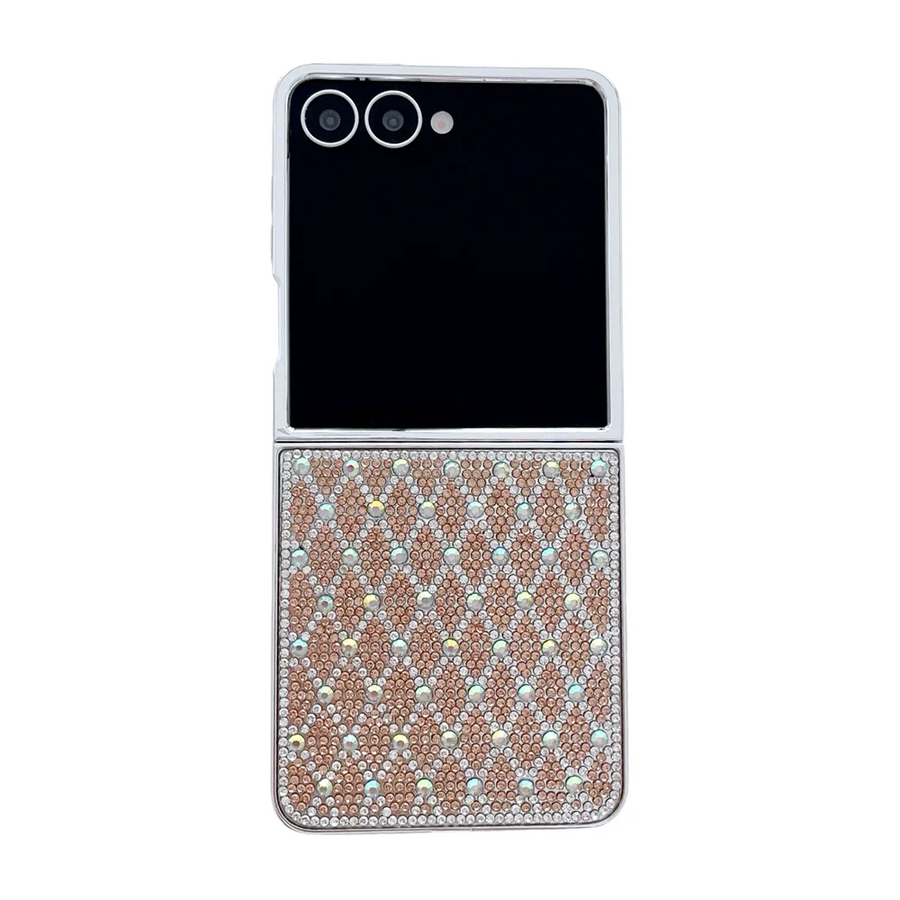 Luksusowe etui na telefon z brokatem i wzorem rombów z cyrkoniami do Samsung Galaxy Flip 7/6/5/4, posrebrzane etui Funda Galaxy Flip 6 — zdjęcie produktu 7