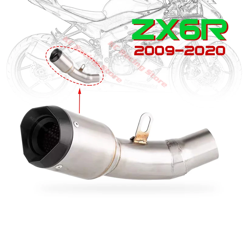 Slip-on for Kawasaki ZX-6R 636 2009-2020 Motorcycle Exhaust Middle Link Pipe Escape Moto Muffler for ZX636 ZX6R