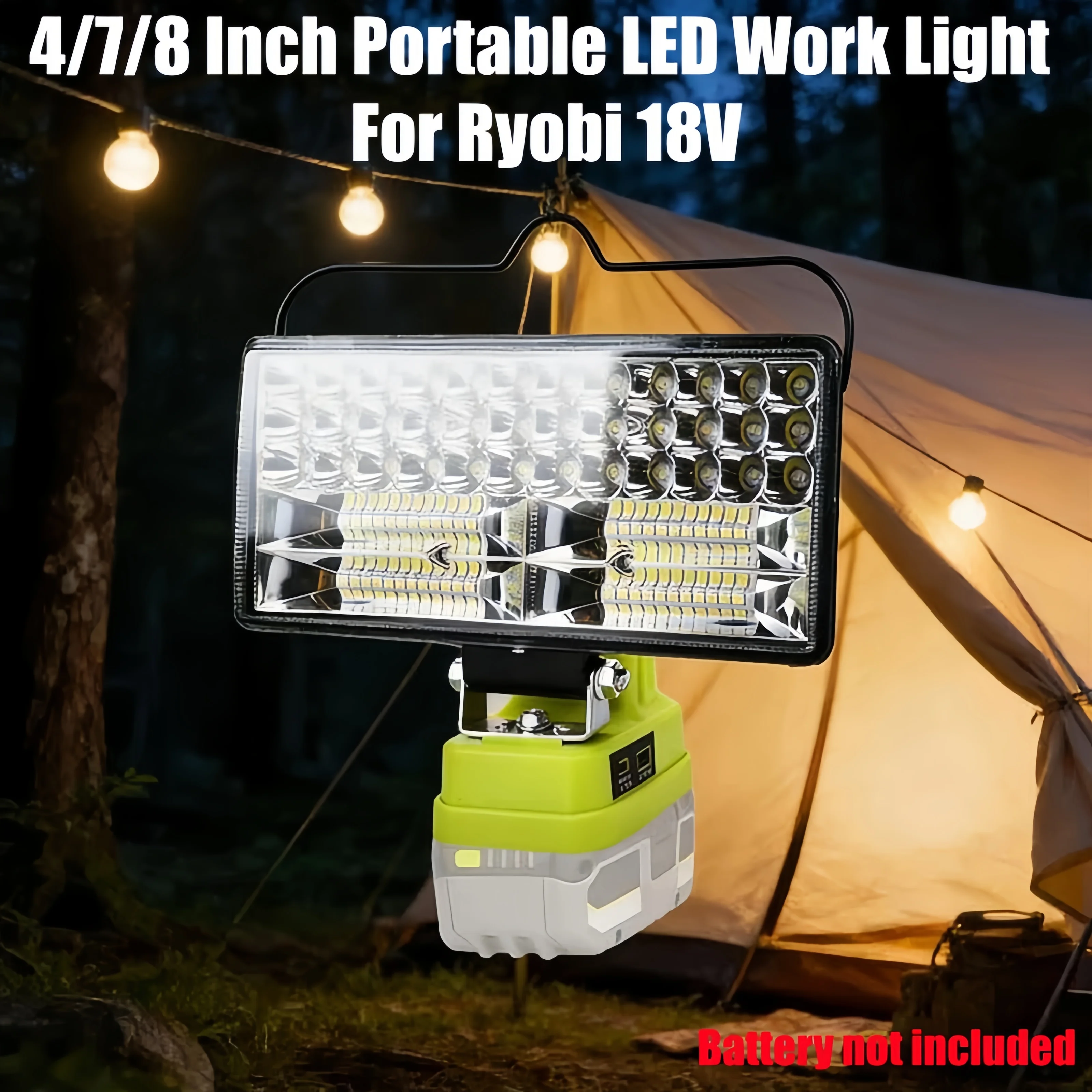 4/7/8 inch LED work lights compatible for Ryobi 18VP102 P103P104lithium batteries with a USB Type-C port adjustable illumination