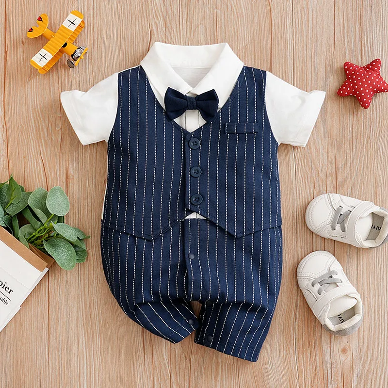 بدلة صيفية للأطفال حديثي الولادة من القطن بأكمام قصيرة ناعمة ومريحة من قطعة واحدة لحديثي الولادة صيفية للرجال قصيرة #3