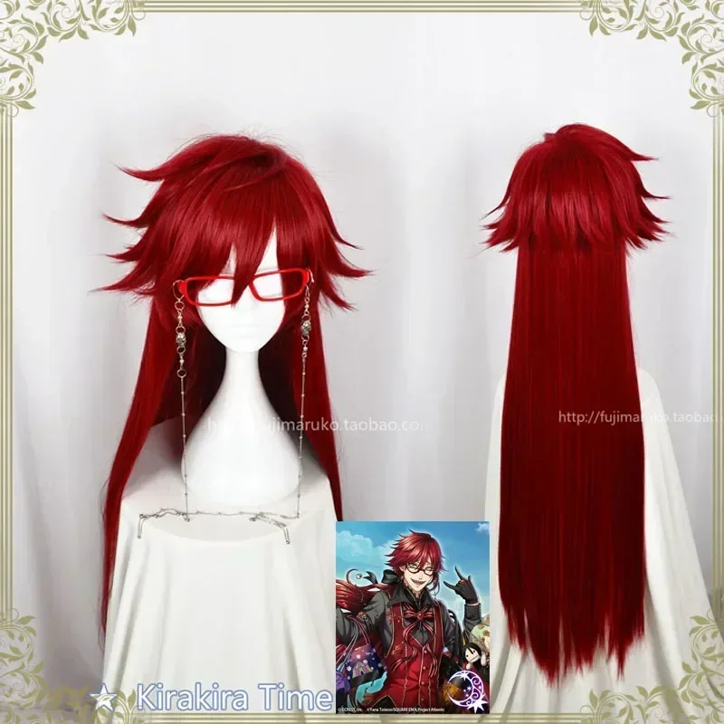 

Kuroshitsuji Black Butler Grell Sutcliff Red Long Straight Heat Resistant Hair Cosplay Wig + Skull Chain Glasses + Wig Cap