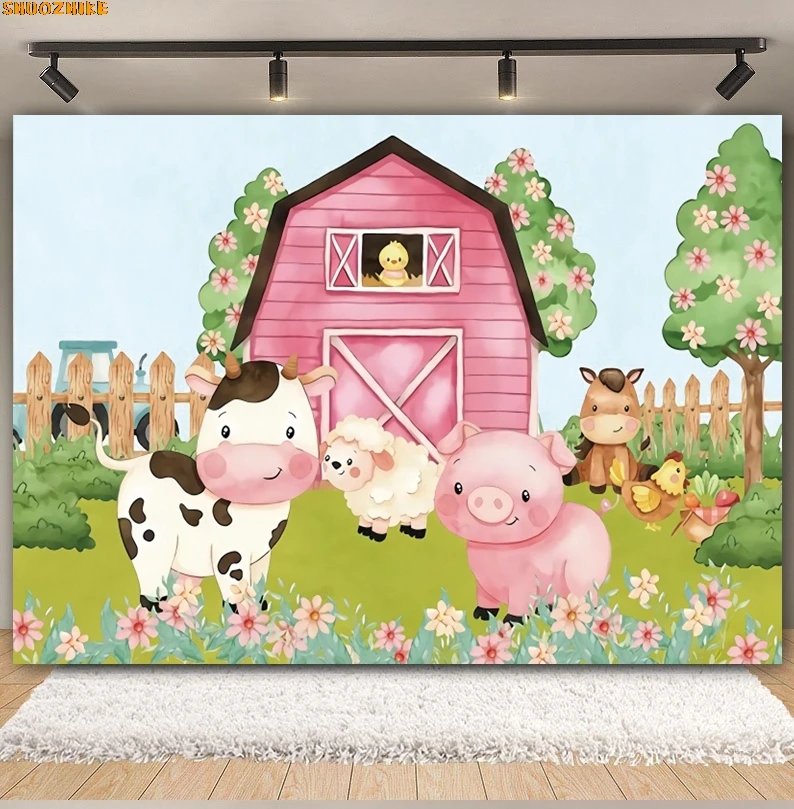 

Cartoon Farm Birthday Party Backdrop for Photography Farmhouse Animals Newborn Baby Shower Kids Portrait Background Photo Studio