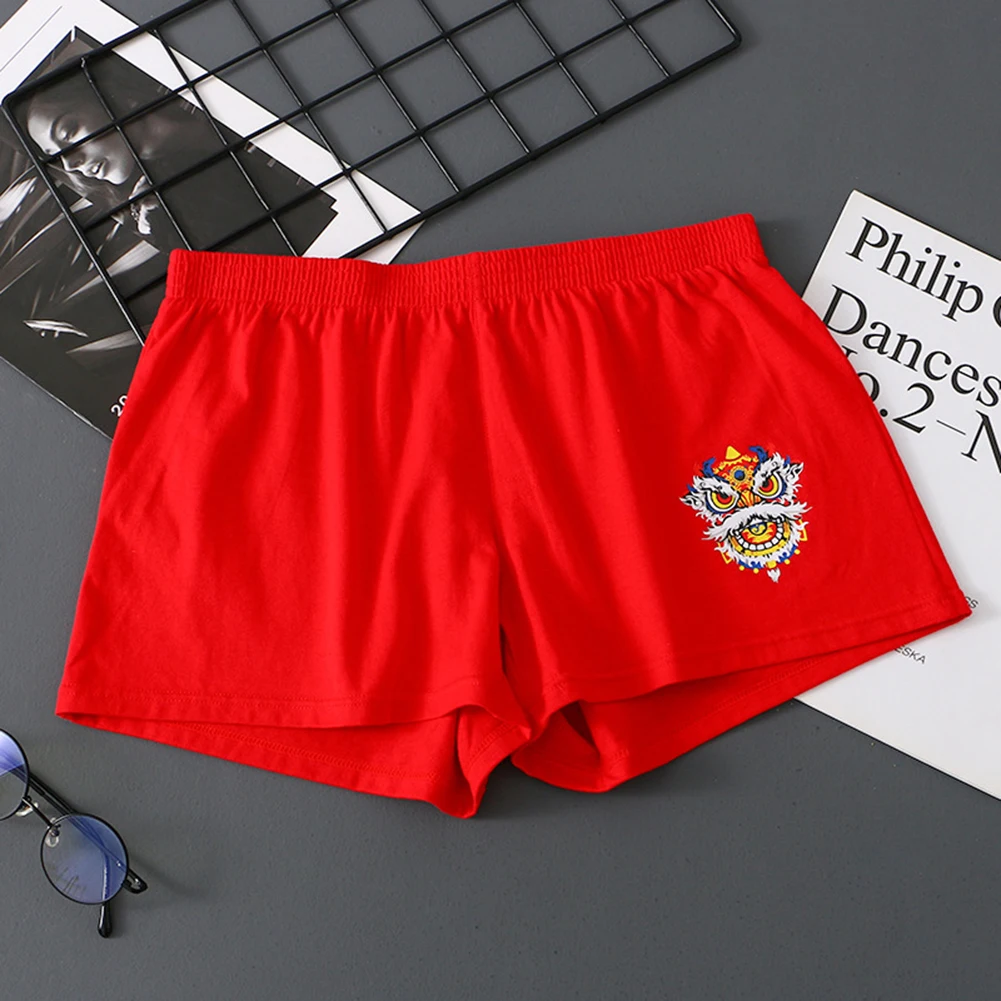 Mens Lion Dance Pattern Cotton Comfortable Seamless Underwear Loose Boxers Erotic Hombre Shorts Soft Arrow Solid Color Pants