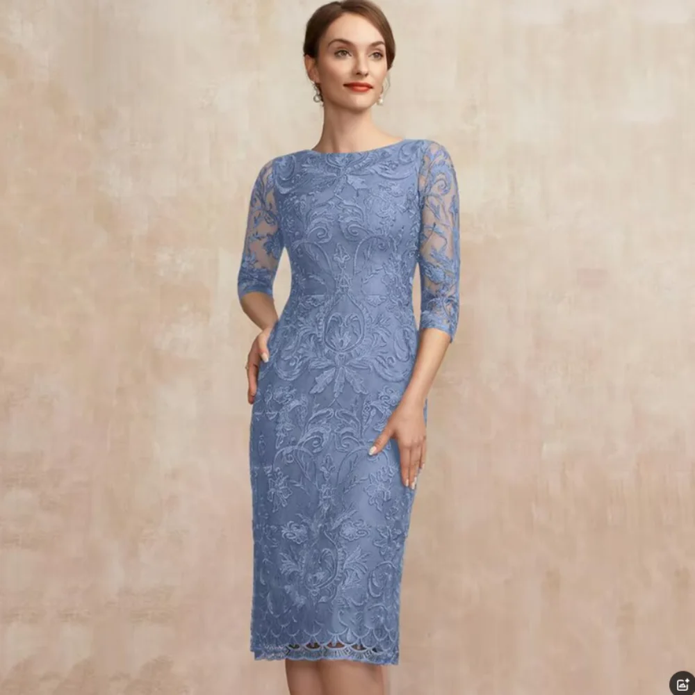 

Lace Vintage Customized Mother Of Bride Dresses Sheath Formal Dress A Line Tea-length Wedding Party Gown فساتين سهرة