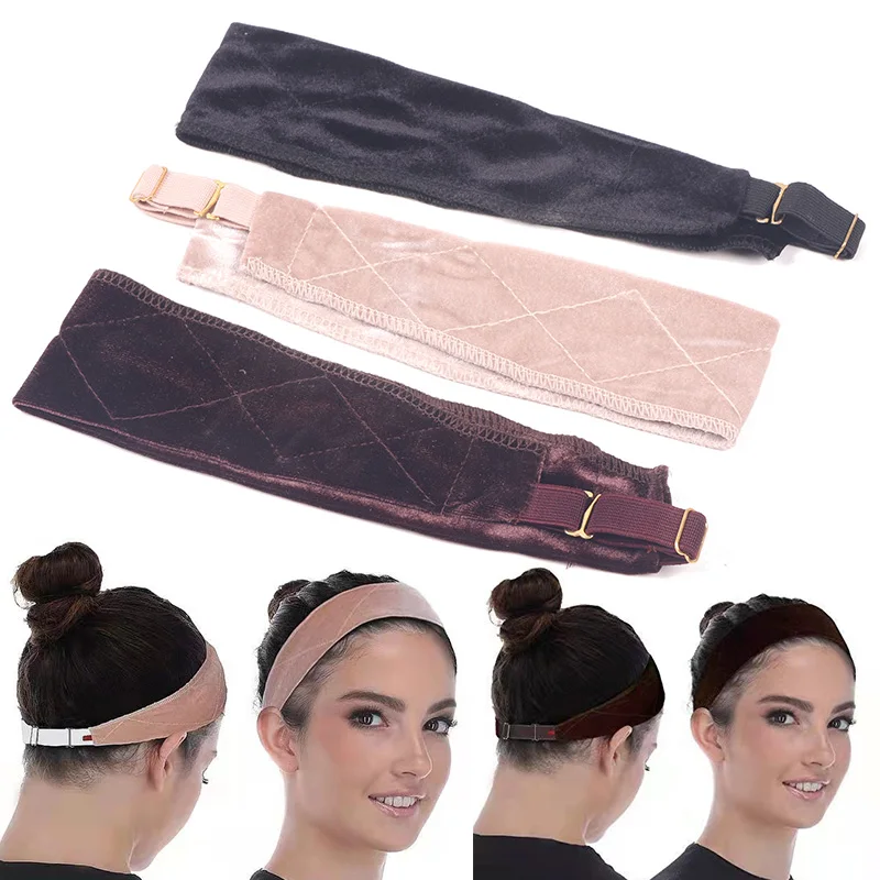 ﻿ Yajukai 3Pcs/Lot  Wig Grip Band Adjustable Velvet Headband Wig Accessories Non Slip Headband For Women  Black Skin Beige Color